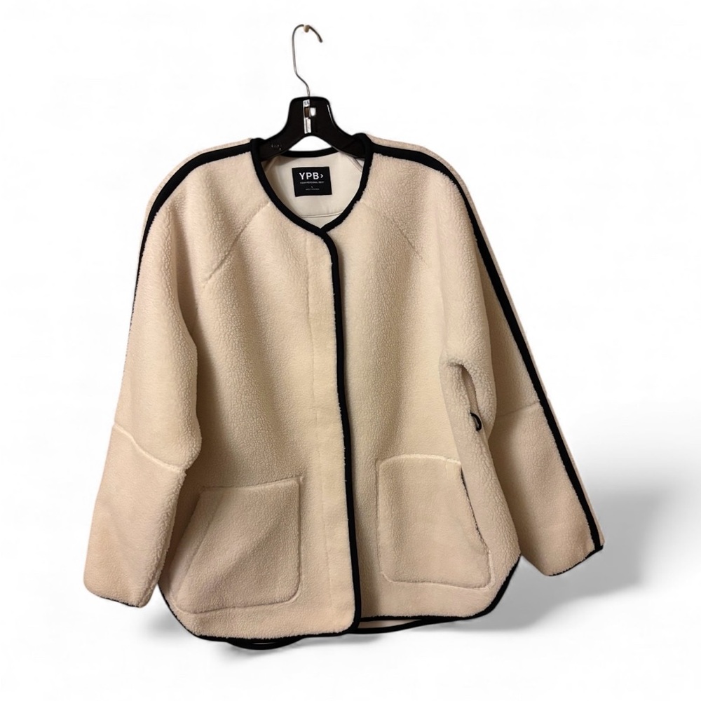 YPB Cream Women’s Teddy Jacket with Black Trim Accents
